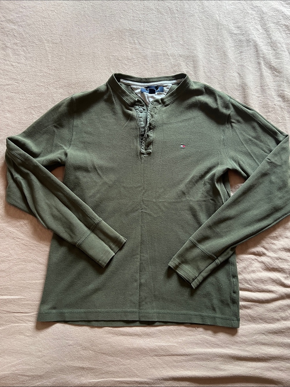 Tommy Hilfiger Men's Olive Green Zip Henley Sweater